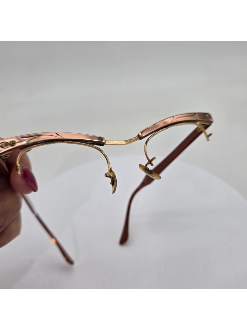 Bausch & Lomb Vintage Rimless Eyeglass Frames Rose Gold Brown Metal 5" Wide